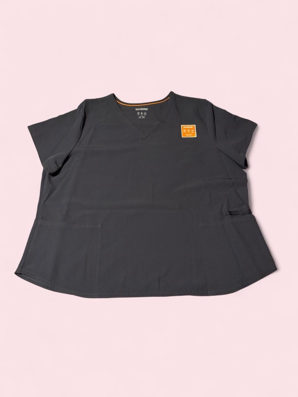 Scrubstar Short Sleeve V-Neck Medical Top - Charcoal with Orange Trim